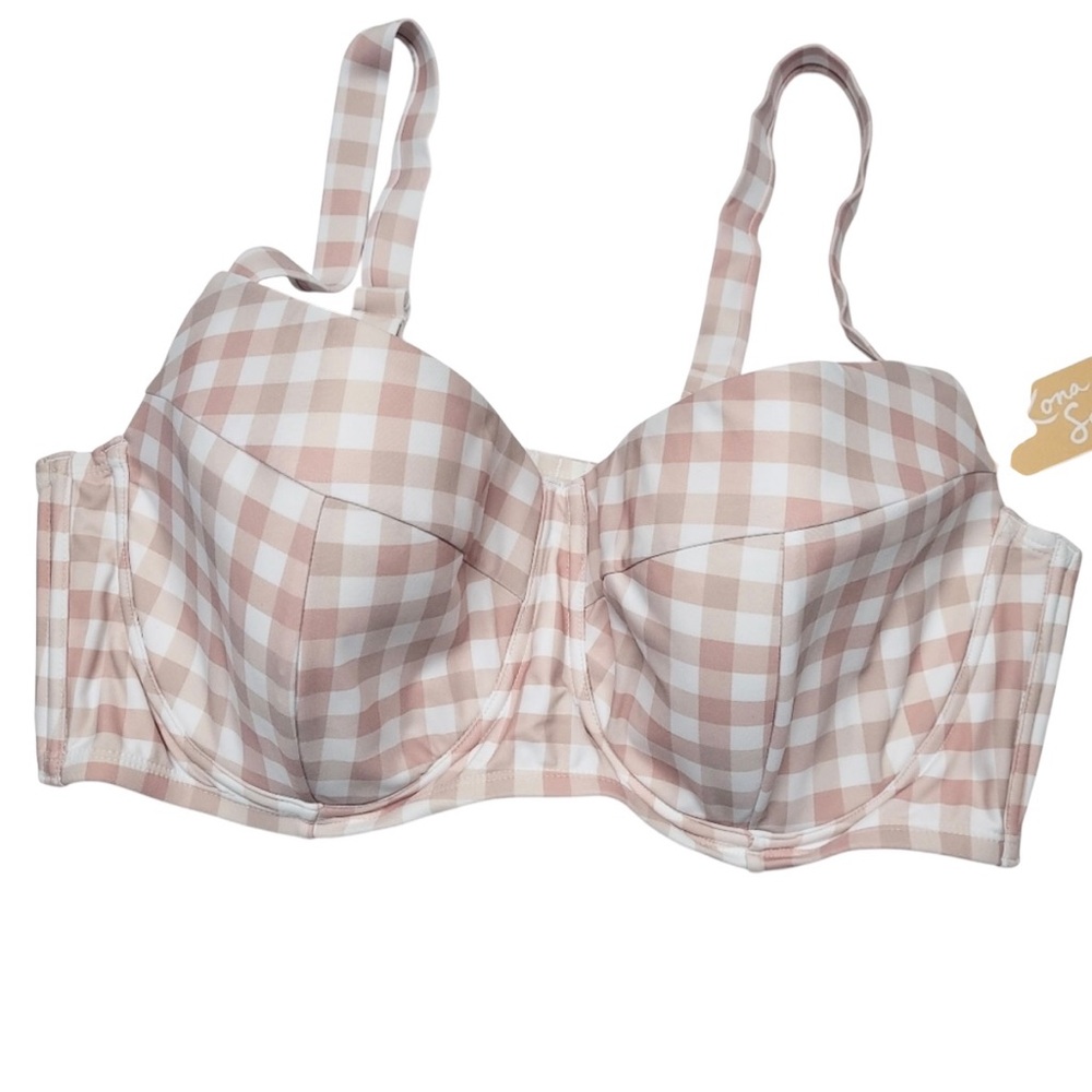 Kona Sol NWT 22W Women's Plus Size Underwire Plaid Swim Top - Picture 2 of 12